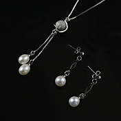 blanc 3,5 - 4 mm avec un collier de perles boucle d'oreille en argent correspondant à la chaîne