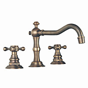 Antique Brass Finish Widespread Bathroom Sink Faucet