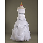 A-line Spaghetti Straps Floor-length Organza Satin Junior Bridesmaid Dress