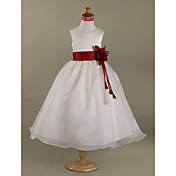 A-line Scoop Floor-length Satin Organza Flower Girl Dress