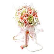 Elegant Pink/ Light Green Round Wedding Bouquet/ Bridal Bouquet With Chiffon Beads Decoration
