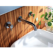 Chrome Finish Wall Mount Bathroom Sink Faucet (Widespread)