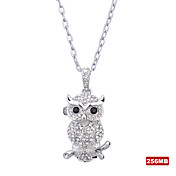 Owl Stainless Steel Crystal USB2.0 Flash Drive Necklace (256MB)