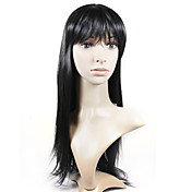 Capless extra lange hochwertigem Kunststoff natürlichen Look schwarz glattes Haar Perücke (0988-ns005)