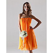 Sheath/Column Strapless Knee-length Chiffon Over Elastic Satin Bridesmaid/Wedding Party Dress