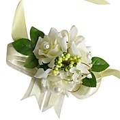 Elegant Yellow-white Silk Rose With Chiffon Decoration Wedding/ Bridal Wrist Flower