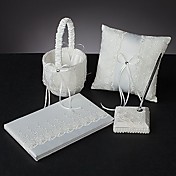 collection printemps floral de mariée dessinée mis en satin blanc et dentelle (4 pièces)