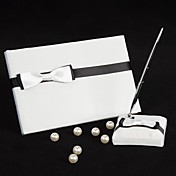 Black & White Wedding Guest Book And Pen Set With Ribbon Bow