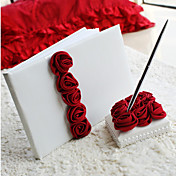 gras de luxe rose rouge bordée livre d'or de mariage et ensemble stylo