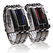 Black Band Double Row Arrayed Couple Style Men Blue and Women Red LED Wrist Watch