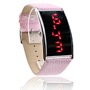 rosa PU-Leder-Band elagant Frauen silbernen Rahmen rote LED-Armbanduhr