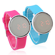 Pair of Jelly Sports Style Crystal Round Mirror Face Red LED Wrist Watch - Light Blue & Peach Red