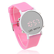 unisex jalea de estilo deportivo espejo redondo de luz la cara roja llevó reloj de pulsera - rosa