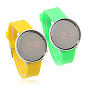 Pair of Jelly Sports Style Crystal Round Mirror Face Red LED Wrist Watch - Yellow & Green