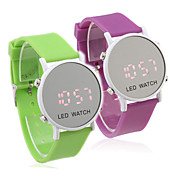 Pair of Sports Style Red LED Jelly Wrist Watches - Green & Purple