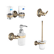 Classic Antique Brass Bathroom Accessory Set With 24 Inch Toilet Paper Holder