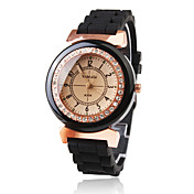 Black Blue Silicone Band Quartz Movement Wrist Watch with Czechic Diamond Decoration