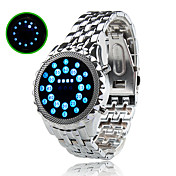 blauwe led spiegel horloge met zilverkleurige metalen band