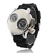 Gemini - Dual Dial Silicone Band Wrist Watch (2 Time Zone, Black)
