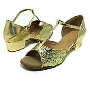 Sparkling Glitter Upper Golden Low Heel Dance Shoes Ballroom Latin Shoes for Kids More Colors