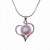 AAA Freshwater Pearl In Silver Heart Necklace (More Colors)