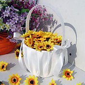 corbeille de fleurs simples en satin blanc avec noeud de ruban