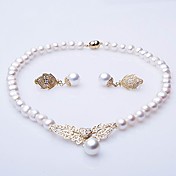 Elegant A Freshwater Pearl With Golden Filigree Necklace & Earrings