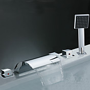Contemporary Brass Tub Faucet with Hand Shower - Chrome Finish