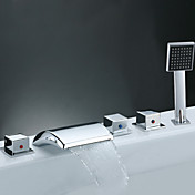 Chrome Waterfall Two Handles Tub Faucet with Hand Shower (Chrome Finish)