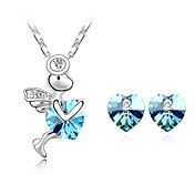 Ladies Angel Shape Crystal Jewelry Sets In Sliver Alloy Including Necklace Earrings More Colors Available