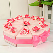 Cake Slice Box With Pink And White Flowers (Set of 10)