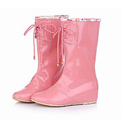 en cuir verni talon bas à mi-mollet bottes avec des chaussures de lune de miel à lacets (plus de couleurs)