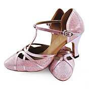 glitter personalizado brillante y cuero con hebilla de los zapatos de baile (más colores)