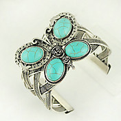 Turquoise And Silver Alloy Butterfly Cuff Bracelet