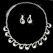 prata strass duas peças deslumbrante conjunto embedded-pérola ladies 'jóia do casamento (45 cm)