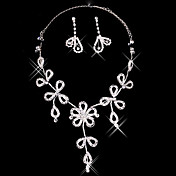 multi-pedalaram de flores de prata strass duas senhoras peça "projeto conjunto de jóias de casamento (45 cm)