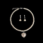 Pearl With Heart Jewelry Set Including Necklace and Earrings