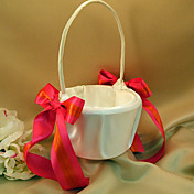 Ivory Flower Girl Basket With Fuchsia Ribbon