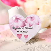 gepersonaliseerde hartvormige gunste tag - fuchsia bloem (set van 60)
