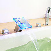Color Changing LED Hydropower Waterfall Widespread Tub Faucet - Chrome Finish