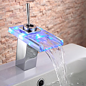 Farbwechsel LED Waschbecken Wasserhahn mit Glasauslauf (Wasserfall)