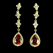 Long Strings Cubic Zirconia Earrings In Red And White Color