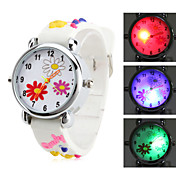 los niños de silicona flor de tipo analógico reloj de pulsera de cuarzo con luz intermitente LED (blanco)
