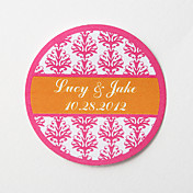 Personalized Round Favor Stickers – Pink Floral Print (Set of 36)