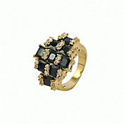 18K Gold Plated & Lux Pro Black Cubic Zirconia Ring Party Ring