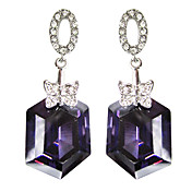 de platino color púrpura elegante plateado con forma irregular pendientes cúbicos de circonio