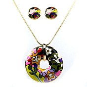 Flower Pattern Ladies' Jewelry Sets In Alloy With Enamel Including Necklace & Earrings Set