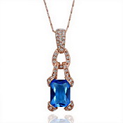 18K Gorgeous Fashion Rhinestone Alloy Square Blue Crystal Necklace (More Colors)