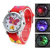 Reloj Pulsera Quartz Análogo de Mariposa, para Niñas con Correa de Silicona y LED Titilante (Rojo)