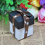 Black And White Favor Box With Brown Ribbon (Set of 12)